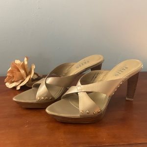 PAZZO preferred GENUINE leather uppers wooden 3 1/2 in wooden platform slides